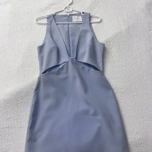 DION LEE Plunge Neckline Mini Dress - Sheath - Powder Blue Cut Out Dress